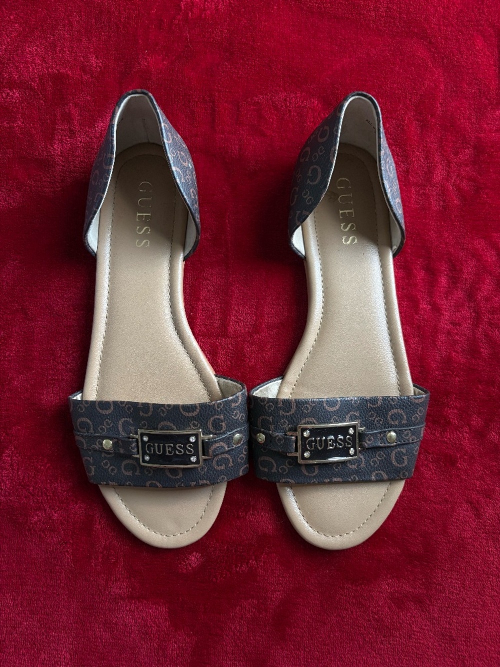 GUESS Brown Flat Sandals: Size 7